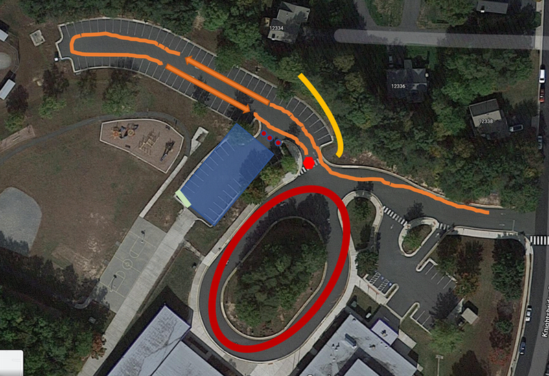 Areal view of school parking lot